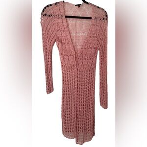 BCBG sweater women's L cardigan crochet button front long duster boho Y2K